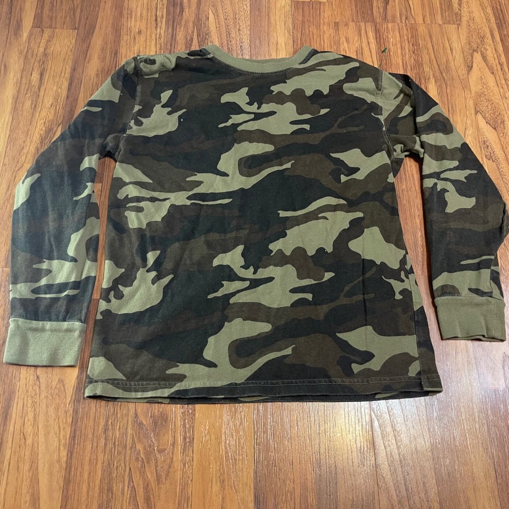 Faded Glory Boys L 10-12 Long Sleeve T-Shirt Green Camo Cotton Crew Neck Tee